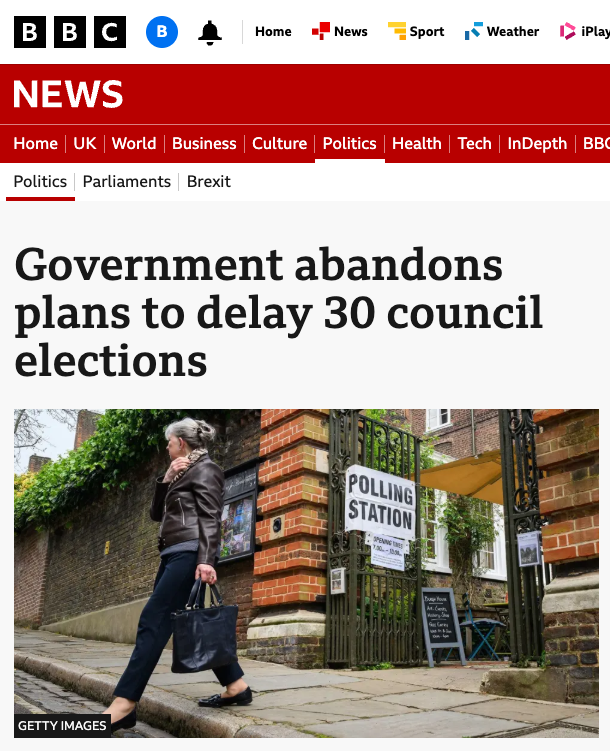 DefundBBC's tweet photo. What the BBC really means is that the government will now have to cover Reform’s legal costs having been forced into yet another embarrassing U-turn after attempting to unlawfully cancel Britain’s elections.

#DefundTheBBC https://t.co/rScEOzIQtJ
