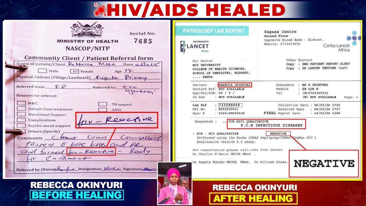 HumphreyAdenya's tweet photo. Rebecca Okinyuri Mose was born HIV positive!
What a terrible situation to find herself in.
Her mother sent a prayer request to THE MEGA PROPHET OF THE LORD PROPHET DR OWUOR and she turned HIV negative.
She has been retested but still found to be HIV negative!

#HIVBowsToChrist https://t.co/O12ZQTuJHE