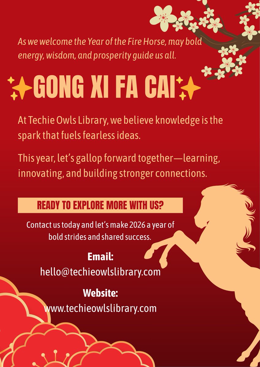 techieowlslib's tweet photo. Happy Chinese New Year from us! ✨🐎🦉💻 
 
#TechieOwls #TechieOwlsLibrary #SoftwareSolutions #WebApp #MobileApp #Software #Technology #SoftwareBusiness #ITBusiness #Reviewer #Learning #InteractiveLearning #Grow #Success #GongXiFaCai2026 #ChineseNewYear2026 #YearOfTheFireHorse https://t.co/YmbnCylQP1