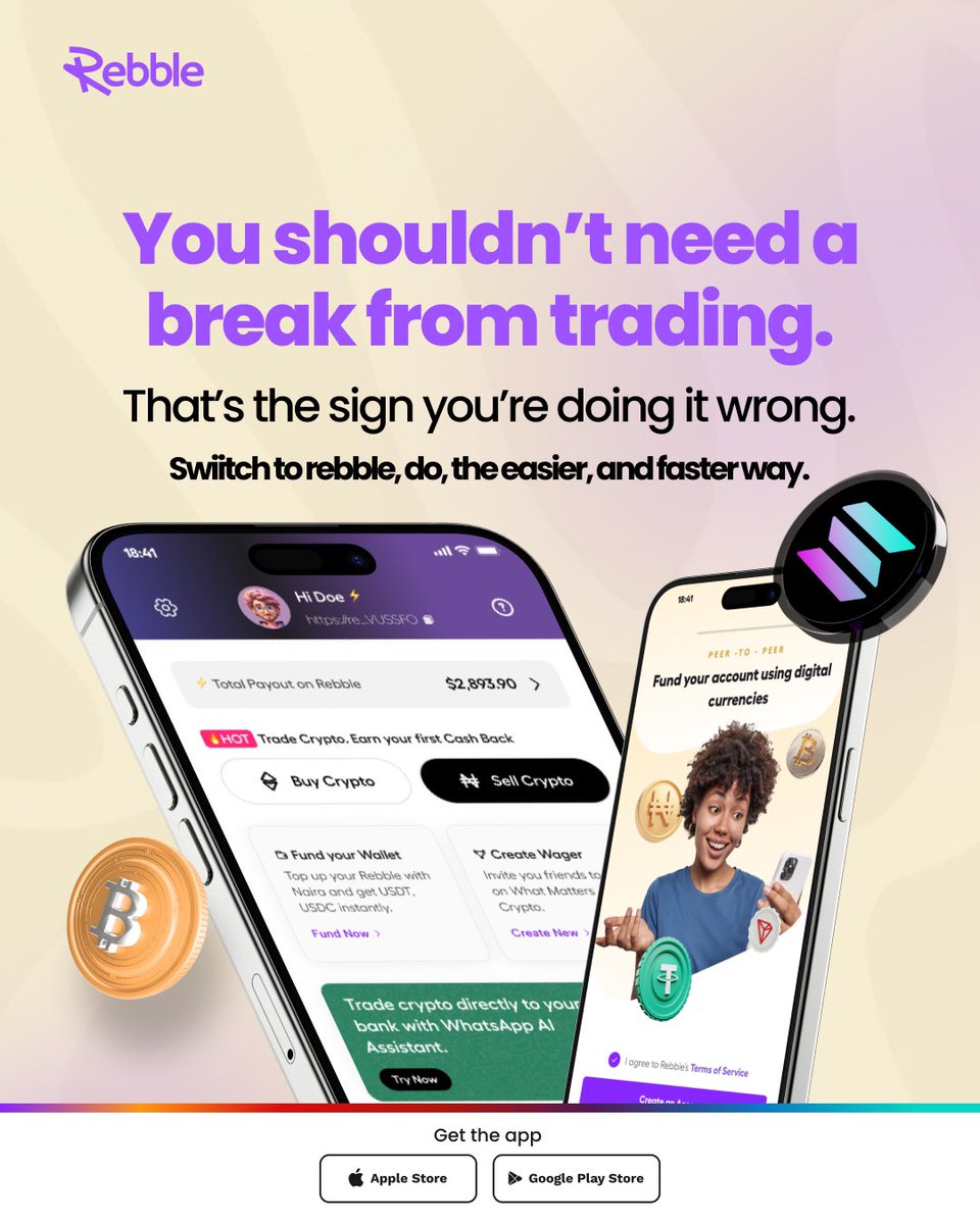Userebble's tweet photo. You shouldn't need a break from trading.
That's the sign you're doing it wrong.

Switch to rebble, do the easier, and faster way.✅

#Rebble #CryptoTrading #WhatsAppTrading #TradeSmart #InstantCrypto https://t.co/ZLDLntBRNU