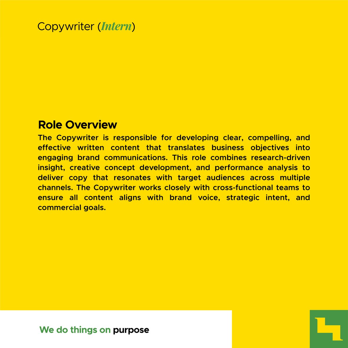 thelymehaus's tweet photo. Are you a creative thinker who can turn ideas into compelling words? Join our team as a Copywriter (Intern) and help craft clear, engaging content that brings brands to life across multiple channels.
#lymehaus #WeDoThingsOnPurpose #creativeproduction #marketingforimpact https://t.co/sT6FVCjE1s