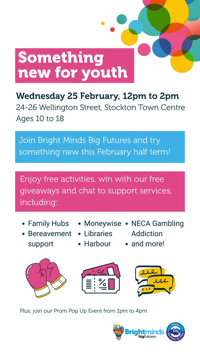 Join Bright Minds Big Futures on 🗓️Wednesday 25th Feb, 12–2pm for Something New for Youth!

✨ New activities ✨ Free giveaways ✨ Local support services ✨ Community info

👋 Lea, Bino &amp; Matthew from Knock Out Depression will be there. Come say hi!