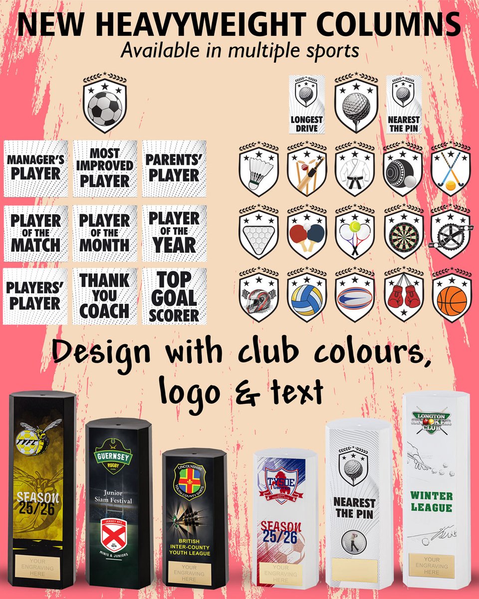 New Heavyweight Columns
Available in multiple sports or personalise with your own logo/text.
justrewardsbrochure.co.uk