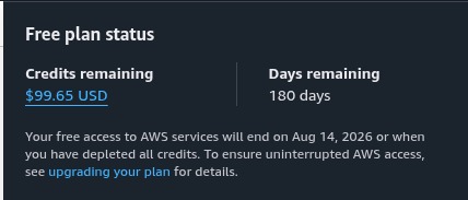 Neekunj_Ch's tweet image. Did @awscloud remove the free legacy tier of 1 year 😭
Why is it showing me credits and says 180 days remaining