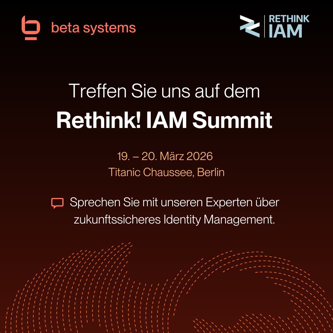 BetaSystems's tweet photo. Treffen Sie uns auf dem Rethink! IAM Summit 2026 in Berlin.

Vom 18. bis 20. März dreht sich alles um Identity & Access Management. Im Fokus stehen Themen wie Zero Trust, Multi-Faktor-Authentifizierung, Identity Governance und moderne IAM-Strategien.

Wir sind offizieller Partner des Summits und mit unseren IAM-Experten Karl Knabe und Torsten Wilgenbus vor Ort.

Sind Sie ebenfalls in Berlin? 💬 Dann lassen Sie uns gerne vorab vernetzen oder einen Termin vor Ort vereinbaren.

Ob strategische Fragen zu Zero Trust, konkrete Implementierungsszenarien oder Best Practices, wir freuen uns auf den persönlichen Austausch!

#RethinkIAM #weCONECT #ITSecurity #ITSummit #IAM #IdentityAccessManagement #Garancy #BetaSystems @weCONECT