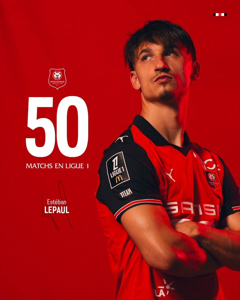 staderennais's tweet photo. Face au PSG, où il s’est montré décisif devant le but, Estéban Lepaul a atteint le cap des 5️⃣0️⃣ matchs en Ligue 1 🫡 https://t.co/mwgHZaZ5Y9