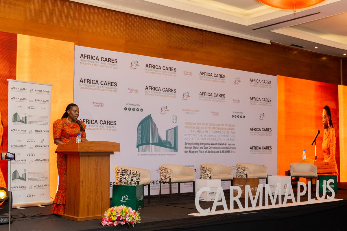 AU_HHS's tweet photo. I call on all stakeholders to strengthen accountability partnerships for RMNCAH, expand access to care &amp; reinforce knowledge &amp; learning systems to achieve #CARMMAPlus goals - accelerating reductions in maternal &amp; newborn mortality in Africa.

- H.E @amma_twumamoah 
#AfricaCares https://t.co/EUOX9c80Xi