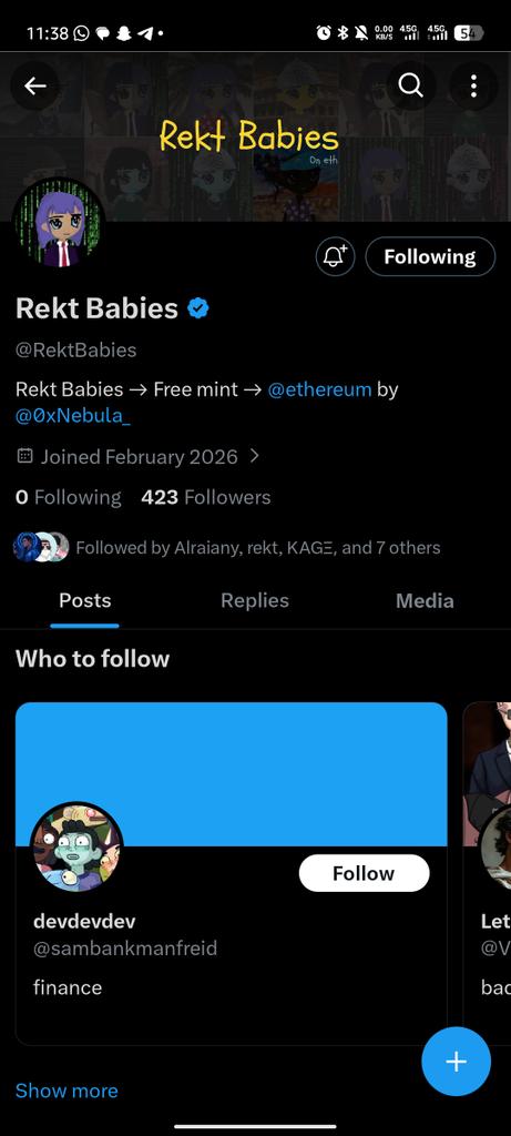 Alpha alert 🚨

<a href="/RektBabies/">Rekt Babies</a> by <a href="/0xNebula_/">Nebula 🪐👘</a>
Free mint on <a href="/ethereum/">Ethereum</a>
3333 total

Grinding WL for the community
Drop a 🫡 if you need one