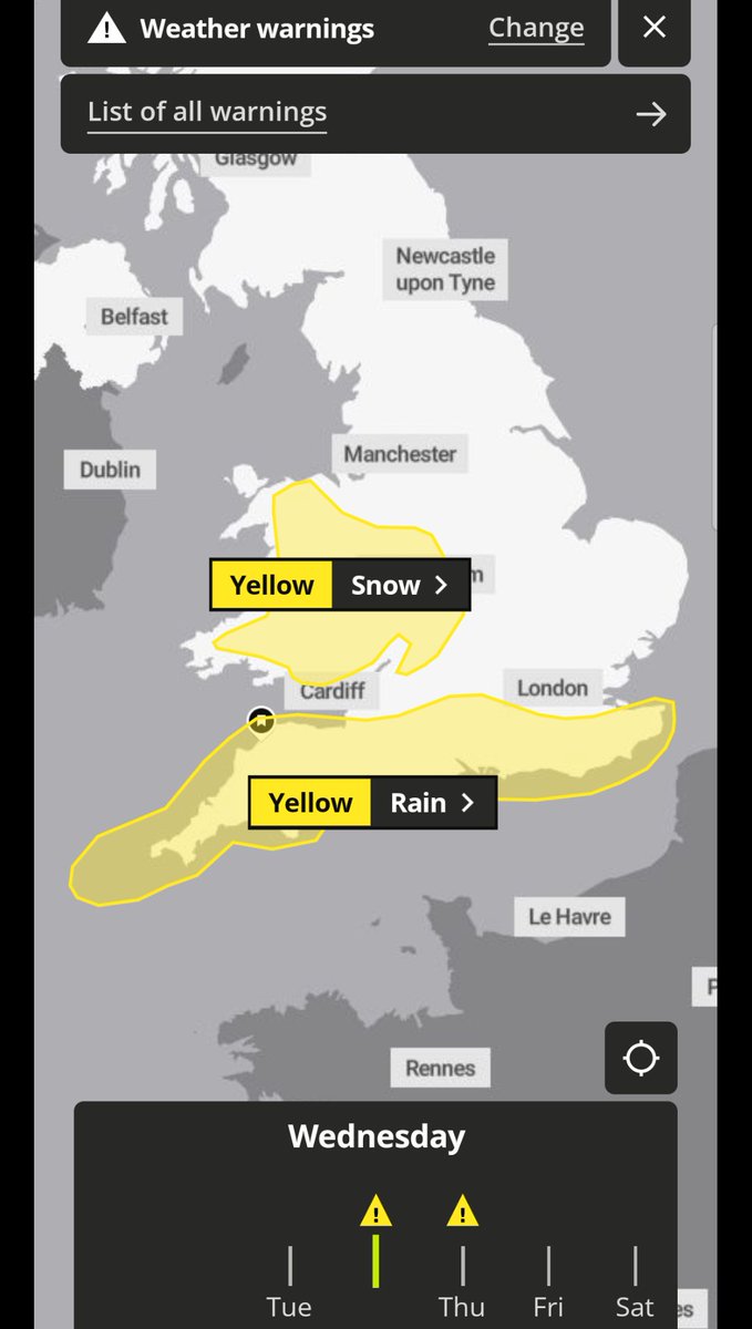 Petagna's tweet image. #Metoffice yellow warnings ⚠️ for rain and snow issued for Wednesday and Wednesday night

#weatheraware
metoffice.gov.uk