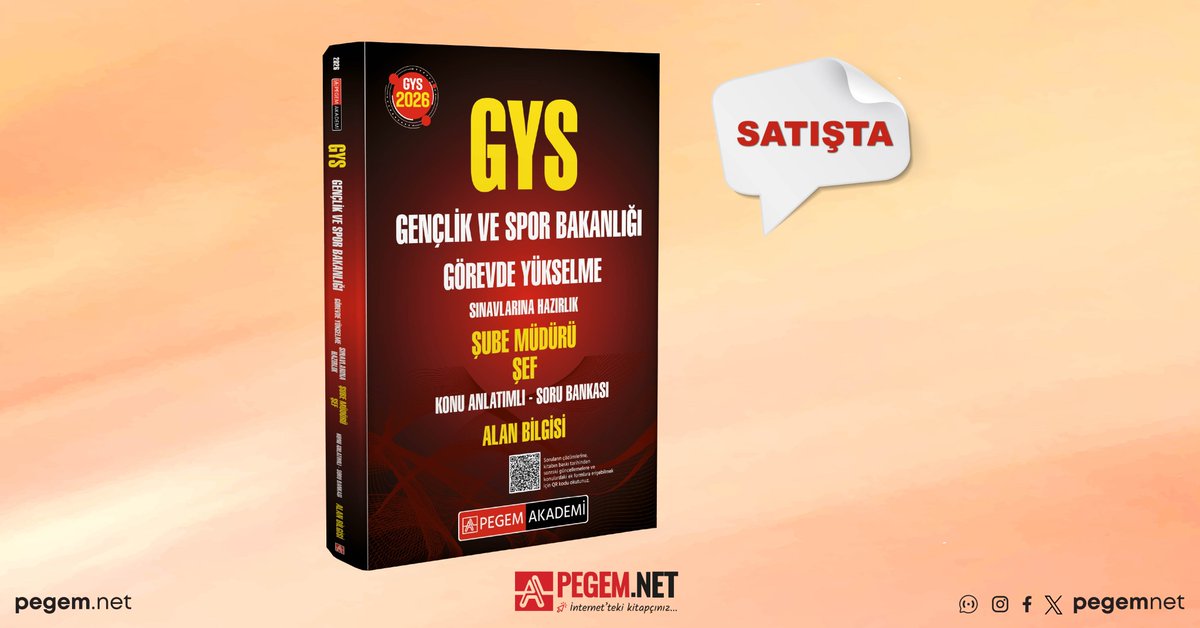 2026 GYS Gençlik ve Spor Bakanlığı Görevde Yükselme Sınavlarına Hazırlık Şube Müdürü-Şef Konu Anlatımlı Soru Bankası ALAN BİLGİSİ kitabımız satışta!

İncelemek için 👉 pegem.net

#pegemnet #gys #görevdeyükselme #gençlikvesporbakanlığı #eğitimbizimişimiz