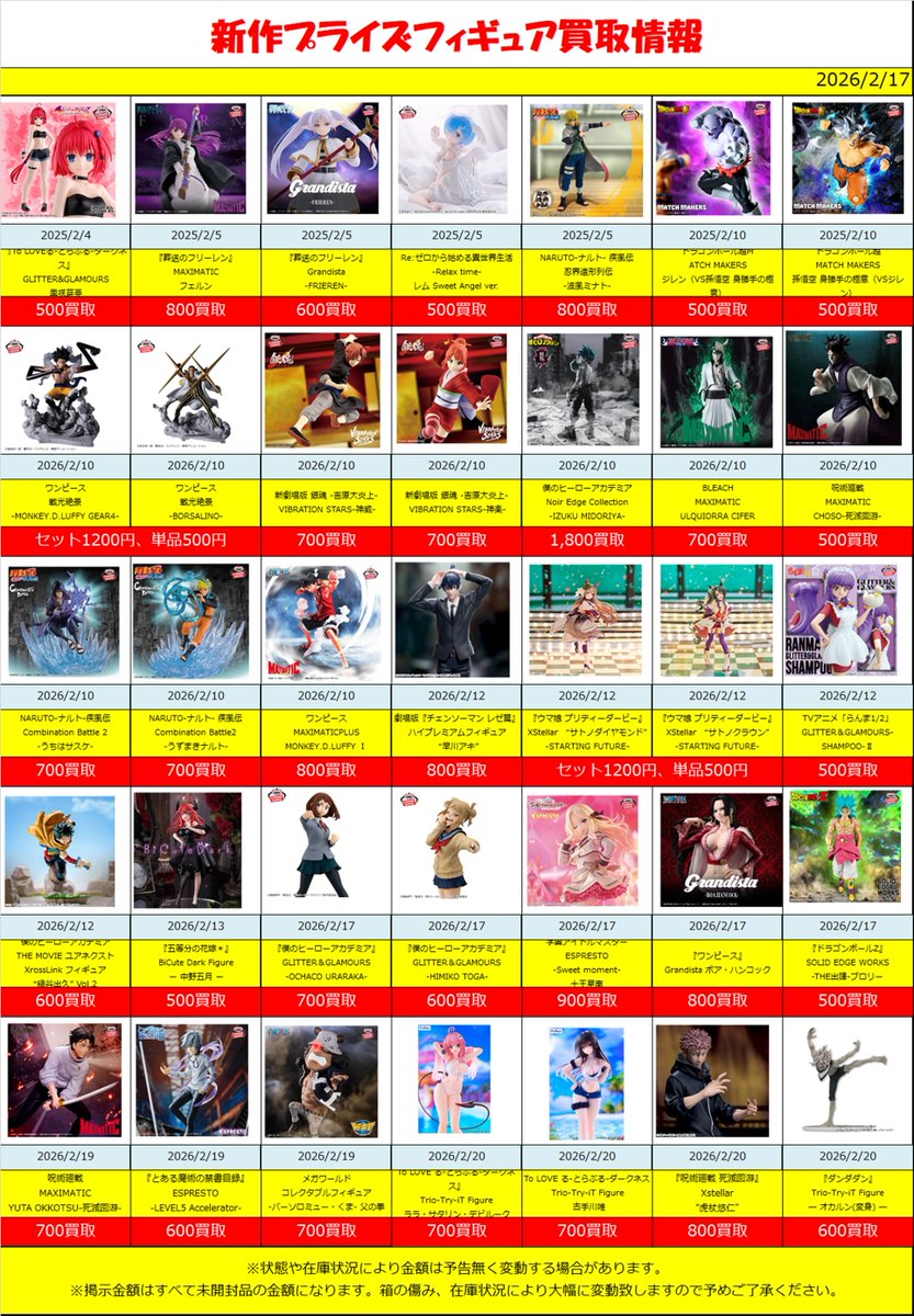 新作、準新作プライズ 買取情報‼】2/17(版) 2月新作プライズフィギュア