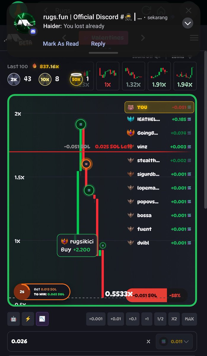 Did you see the notifications 
The first 100 new users will get SOL from me
Register here rugs.fun/?start=JustFor…
Like and retweet 
Drop username + SOL address