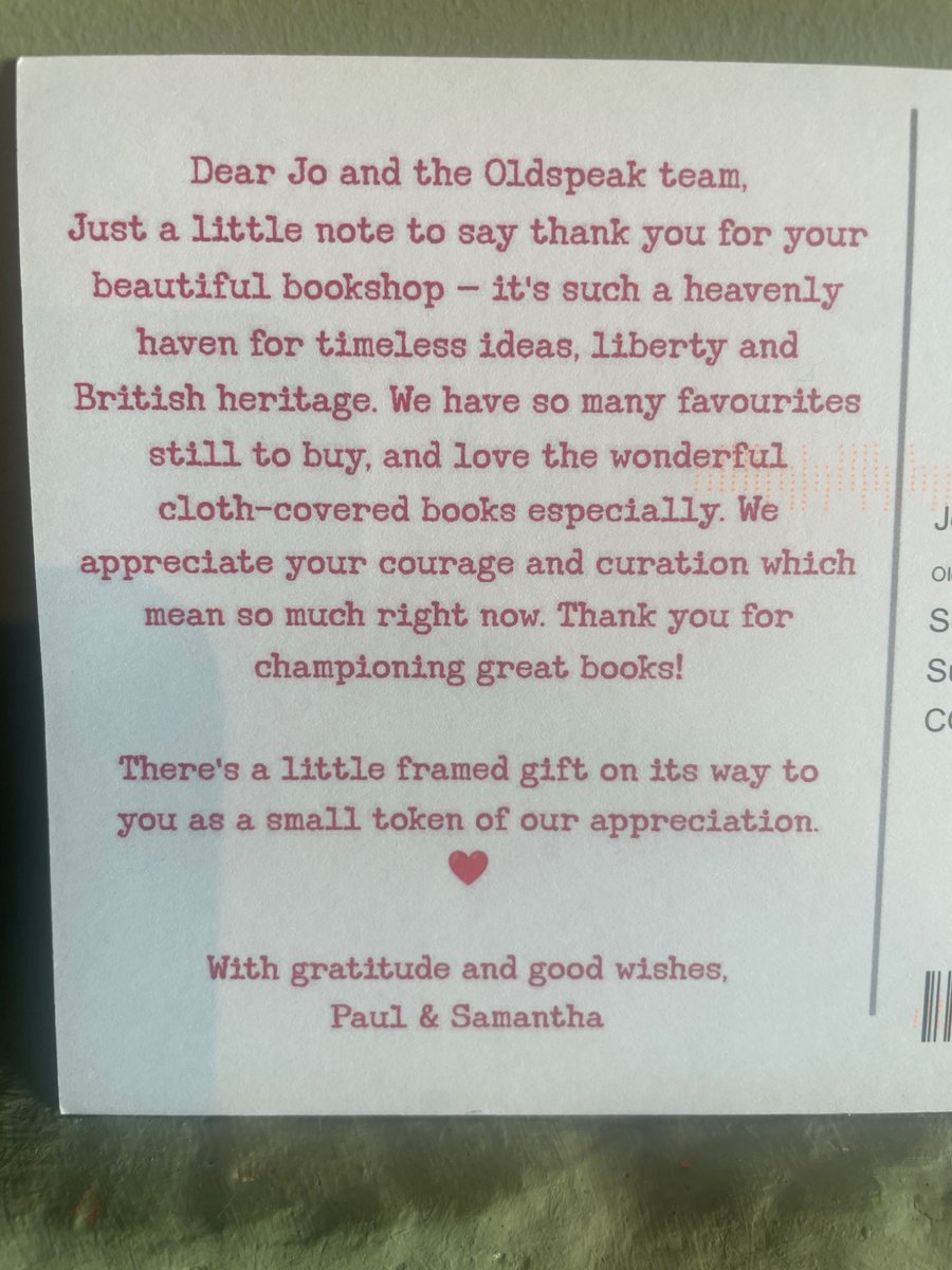 Look what came through the post today... this beautiful postcard with the kindest, most heartfelt words about my little shop. I'm actually a bit teary.
Thank you from the bottom of my heart. 
💝🥹📚📚📚🇬🇧