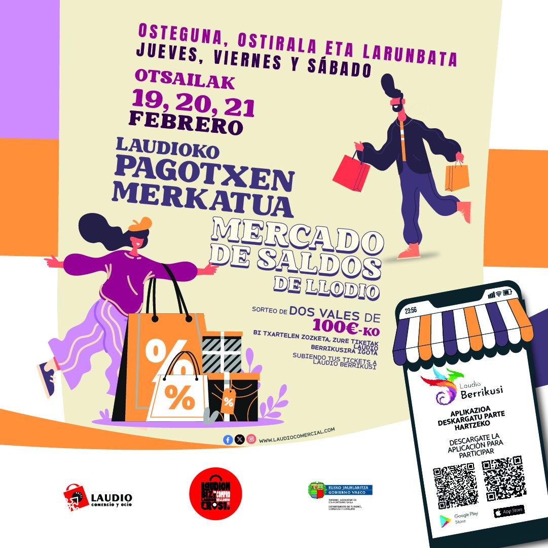 Ostegun, ostiral eta larunbat honetan Pagotxen Merkatua  Laudion.

Este jueves, viernes y sábado Mercado de Saldos en Llodio.
 
laudiocomercial.com/es/vuelve-el-m…