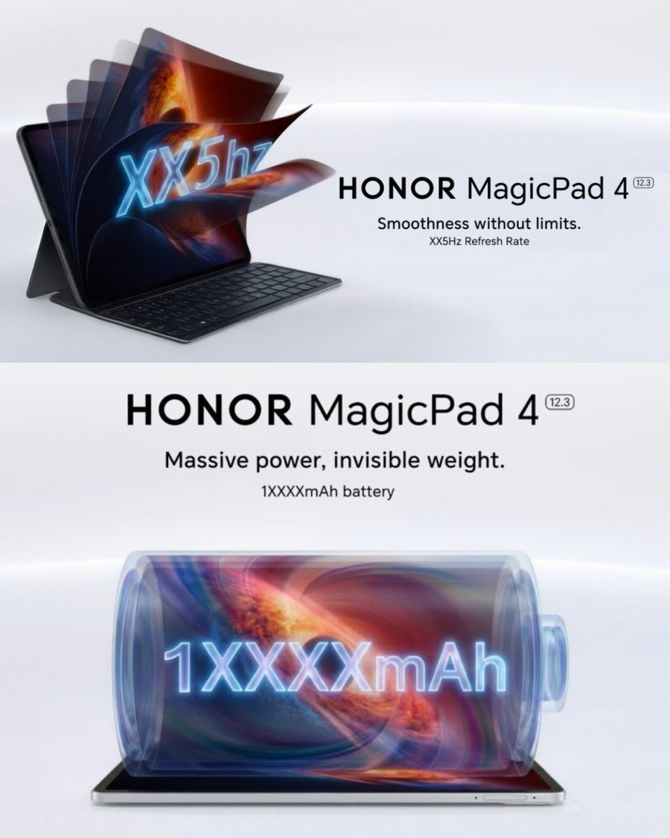 drbeel_techno's tweet photo. #Honor
تابلت #MagicPad4 قريباً من أونور #Honor بـ :
- شاشة 12.3 بوصة 165Hz
- معالج Snapdragon 8 Gen 5
- بطارية عملاقة 10,000mAh
- سماكة 5مم https://t.co/Iz3s3FRcWE