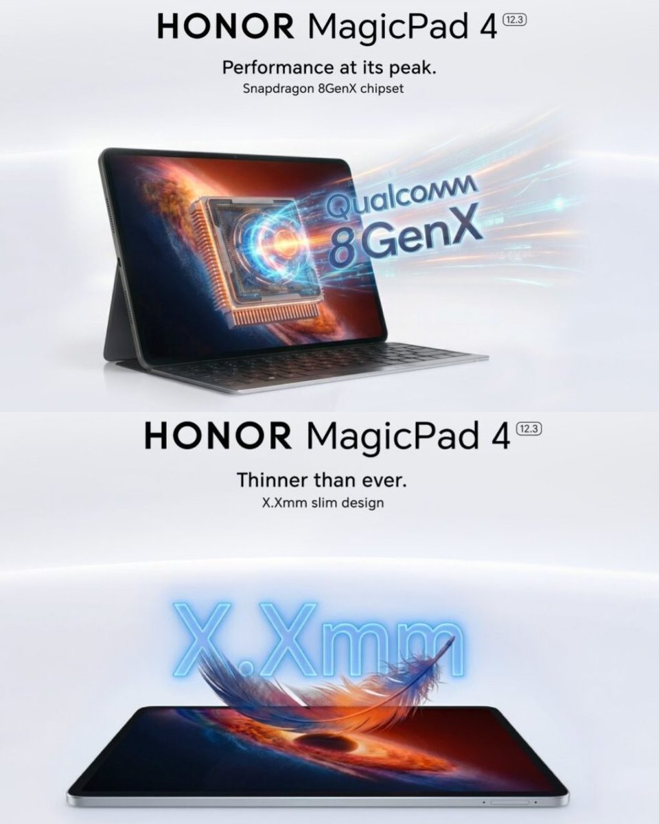 drbeel_techno's tweet photo. #Honor
تابلت #MagicPad4 قريباً من أونور #Honor بـ :
- شاشة 12.3 بوصة 165Hz
- معالج Snapdragon 8 Gen 5
- بطارية عملاقة 10,000mAh
- سماكة 5مم https://t.co/Iz3s3FRcWE