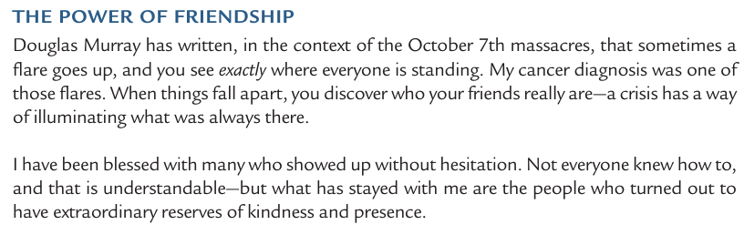 Nos damos cuenta de quién está con nosotros de verdad cuando pasa algo realmente duro. 

Necesitamos amistades de verdad, relaciones verdaderas, cuidar tanto en lo bueno como en lo malo.