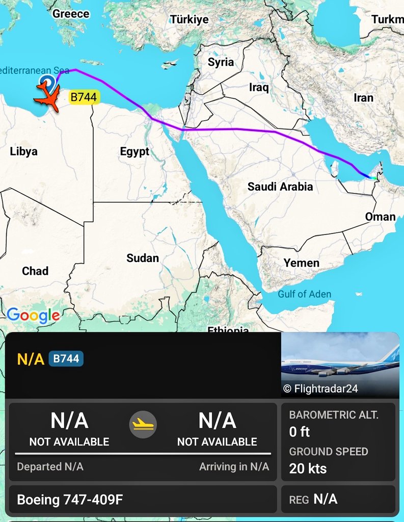 For the second time in 24 hours, a UAE govt-linked Pecotox-Air Boeing 747-409F cargo aircraft (reg. ER-MDR, callsign PXA201) flew today from Al Ain Airport 🇦🇪 to Benghazi in eastern Libya 🇱🇾. 

Notably, these suspicious 🇦🇪 flights are once again transiting via Egypt 🇪🇬 &amp; KSA 🇸🇦.