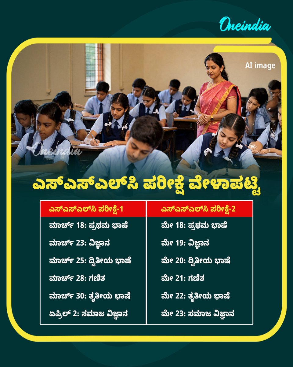 OneindiaKannada's tweet image. ಎಸ್‌ಎಸ್‌ಎಲ್‌ಸಿ ವಿದ್ಯಾರ್ಥಿಗಳ ಗಮನಕ್ಕೆ: ಪರೀಕ್ಷೆ 1 ಮತ್ತು ಪರೀಕ್ಷೆ 2ರ ಅಧಿಕೃತ ವೇಳಾಪಟ್ಟಿ ಪ್ರಕಟ! ✍️📖

#SSLCExam #ExamSchedule #NewsUpdate #OIKannada  #KarnatakaEducation  #SSLC2026