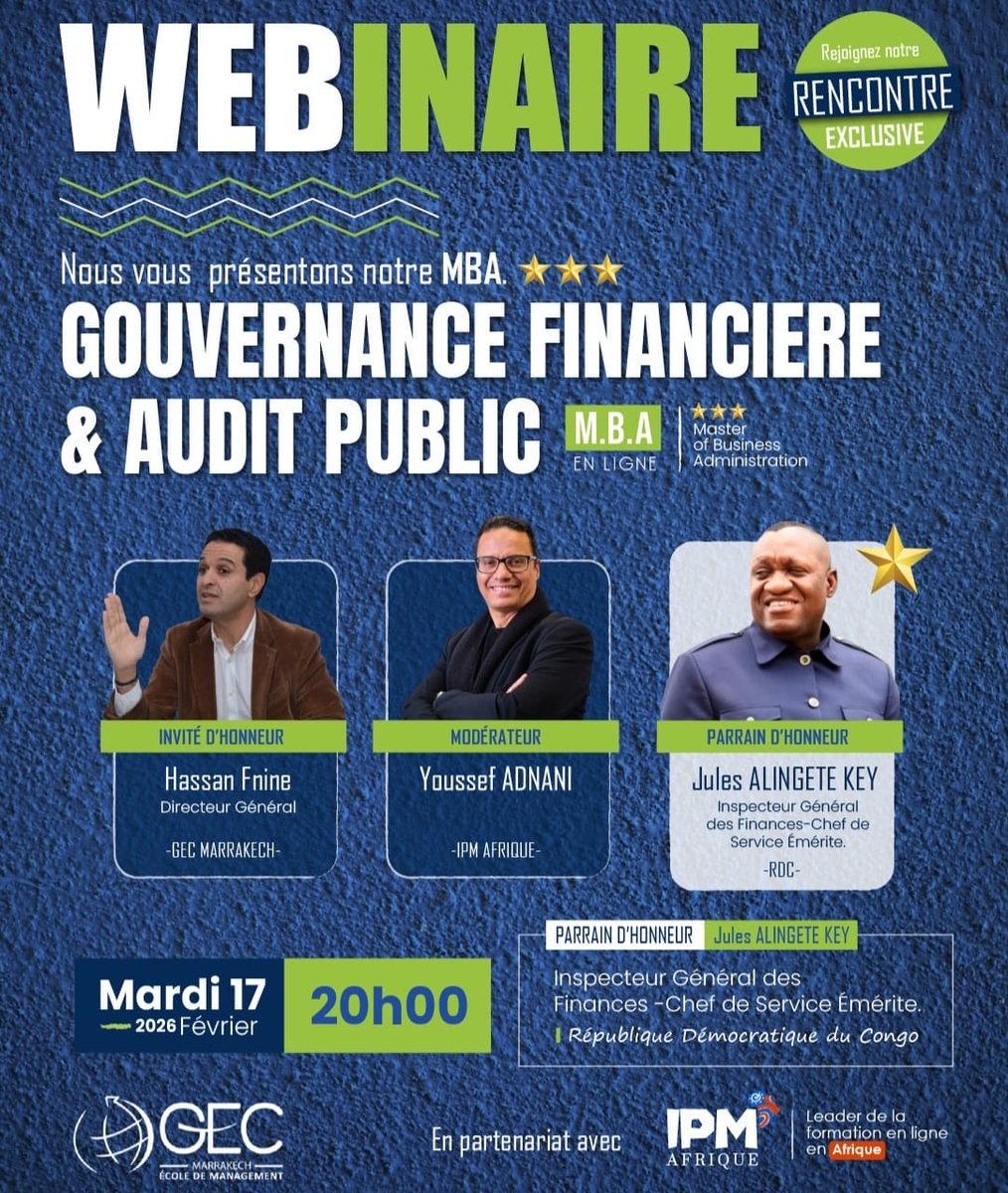 ShekinahKey's tweet image. L’inspecteur Général des finances honoraire, Jules ALINGETE KEY parraine aujourd’hui 17 février à 20h un webinaire sur la gouvernance financière et audit public.