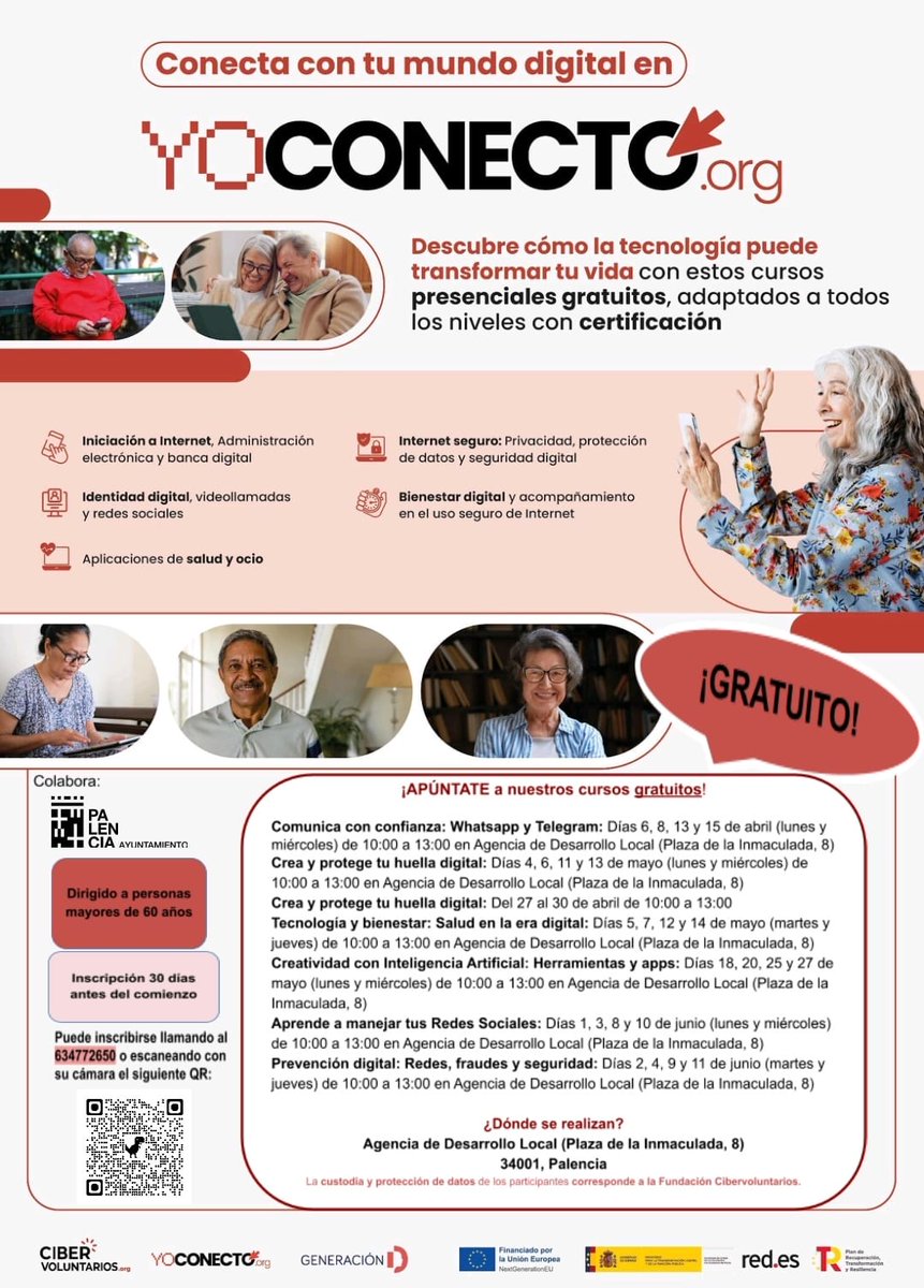 PalenciaAyto's tweet photo. Impulsamos la #digitalización de la #ciudadanía a través del #programagratuito #YoConecto. La @ADLPalencia y el #EFIDES acogerán #cursos en #competenciasdigitales, #IA y #seguridad para adultos y mayores de 60 años. Las #inscripciones ya están abiertas.👇
https://t.co/uJmCEQftNu https://t.co/FvaIl52vZw