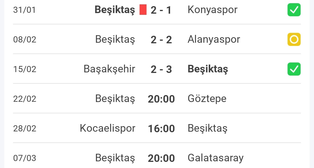Beşiktaş' ımız için ölüm kalım maçları. Sıradaki göztepe ve Kocaeli maçlarını kazanırsak galatasaray maçı çerez olur. Gerisi zaten zor takım yok. Fenerbahçe maçı kadıköyde banko zaten bizde.  Bu süreçte gelecek senenin şampiyon kadrosu da temellenecek inşallah.