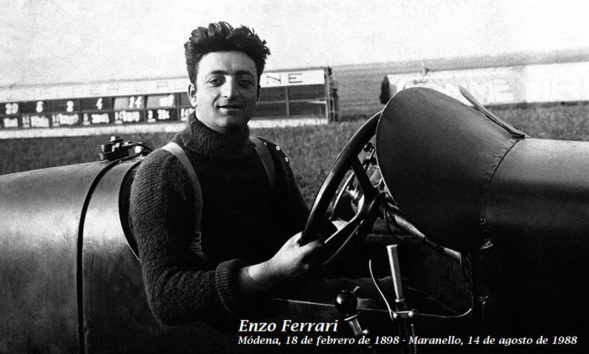 #18Febrero Nace Enzo Ferrari (1898) 🇮🇹 Piloto de automovilismo y empresario italiano, fundador de la Scuderia y la marca de automóviles #Ferrari. Su historia está profundamente ligada a la competición automovilística, especialmente a la Fórmula 1. #EnzoFerrari