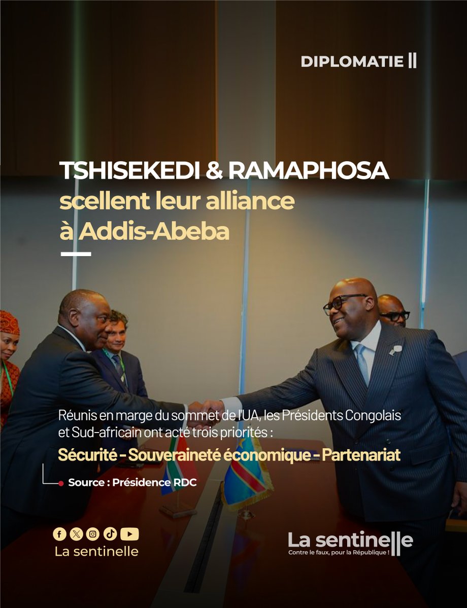 Félix Tshisekedi et Cyril Ramaphosa ont renforcé leur alliance autour de la sécurité, de la souveraineté minière et du développement industriel africain.

Une coopération stratégique pour défendre l’intégrité de la RDC et transformer localement ses richesses.