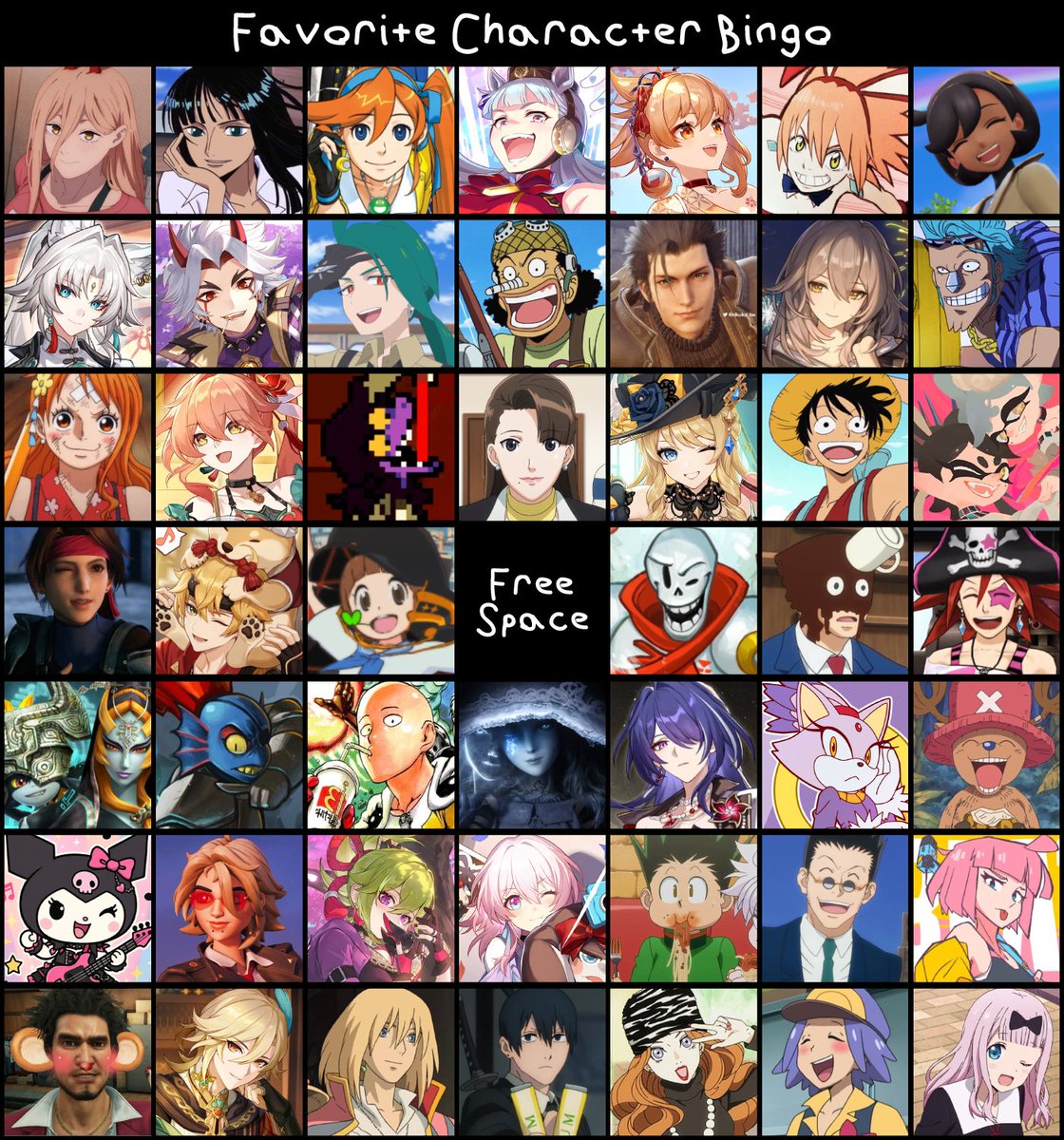 Eric_PTG's tweet photo. I like a lot of fictional characters so I did a MEGA bingo board of them to help showcase them off (in order of how I would rank them too 😳) https://t.co/0VqUFdUWrb