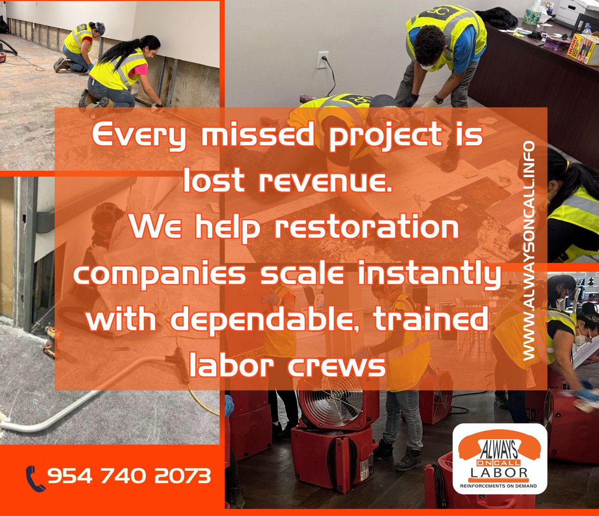 AlwaysOnCall24's tweet photo. Every missed project is missed revenue.
When your team is stretched thin, opportunities slip away. Always On Call Labor helps restoration companies scale instantly with dependable, trained crews ready to deploy when you need them most.
📞 𝟗𝟓𝟒 𝟕𝟒𝟎 𝟐𝟎𝟕𝟑 https://t.co/TP5yPBbcST