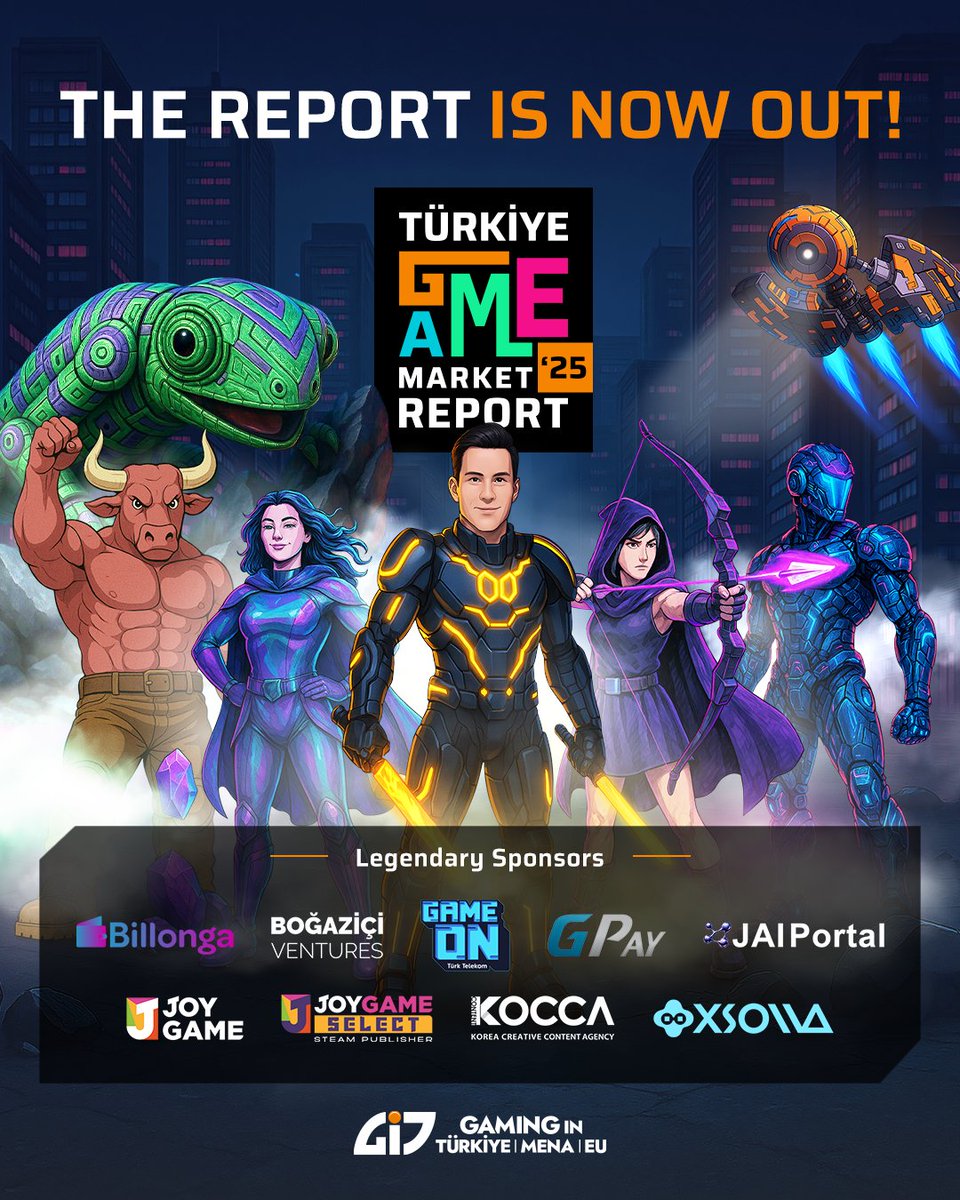 gaminginturkey's tweet image. Büyük bir heyecan ve titizlikle hazırladığımız Türkiye Oyun Sektörü Raporu 10. kez karşınızda! 🎉

Türkiye Oyun Sektörü Raporu 2025’e turkiyeoyunsektoruraporu.com'dan ulaşabilirsiniz.

Raporumuzun 10. yılında destekleriyle yanımızda olan kıymetli sponsorlarımıza teşekkür ederiz. 🧡