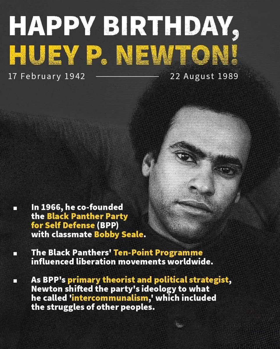 Happy Birthday to the legendary Dr. Huey P. Newton, Co Founder of the Black Panther Party. ❤️🖤💚