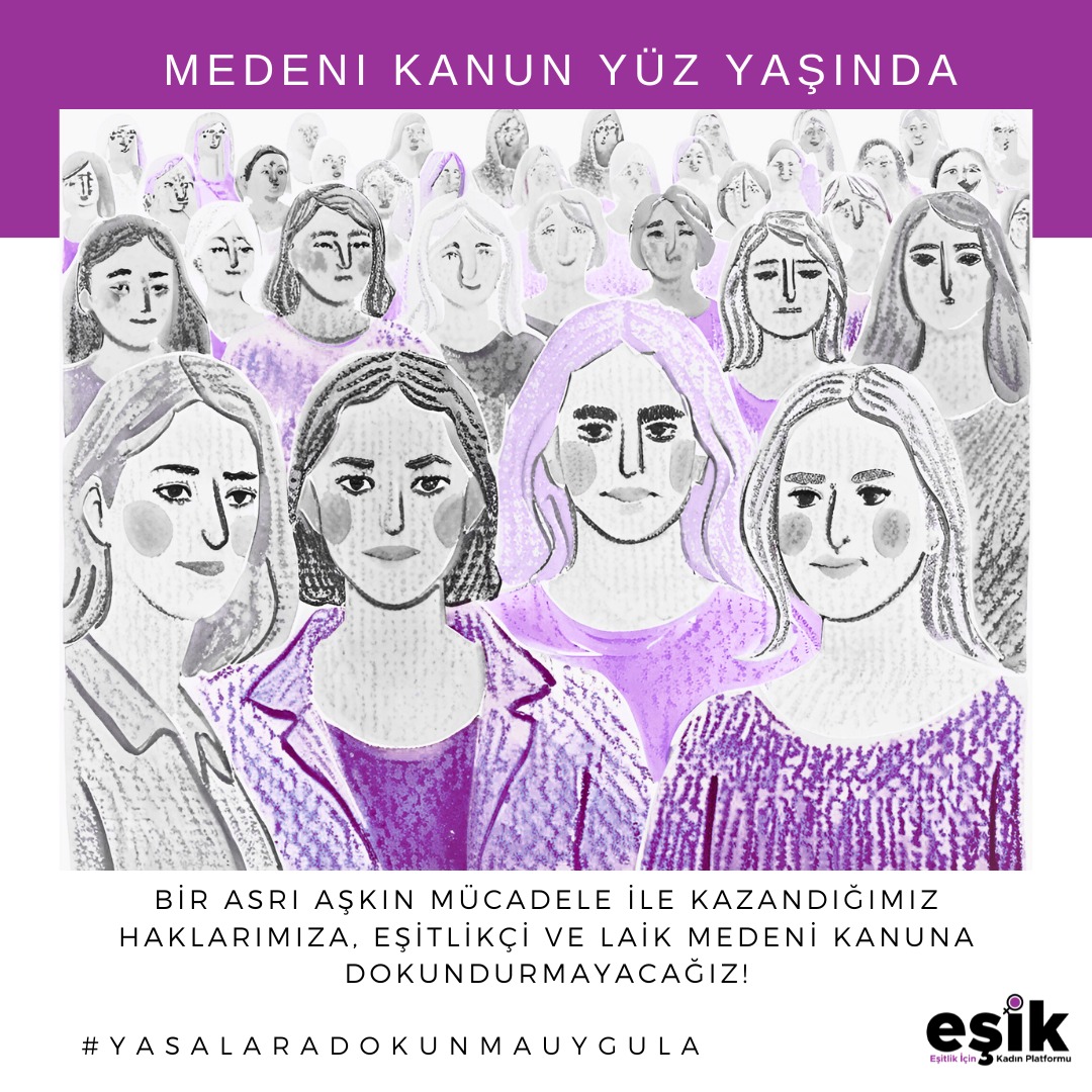 🟣 Bir Asrı Aşkın Mücadele ile Kazandığımız Haklarımıza, Eşitlikçi ve Laik Medeni Kanun’a Dokundurmayacağız!

#EŞİKBasınAçıklaması 👇

esik.org.tr/kategori/nafak…

🔴 Tam bir asır önce; 17 Şubat 1926’da Türkiye’de kadınların hukuki statüsünü kökten değiştirerek eşit yurttaşlık