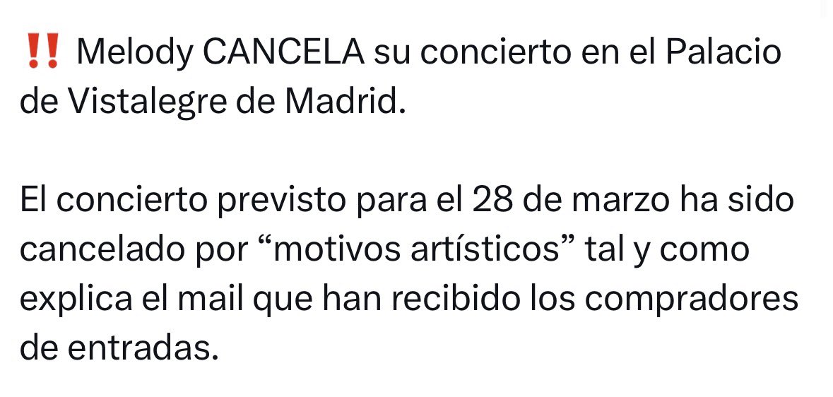 Tan fracasada que ha tenido que cancelar el concierto más importante de su carrera reciente porque no ha comprado entradas ni su padre
