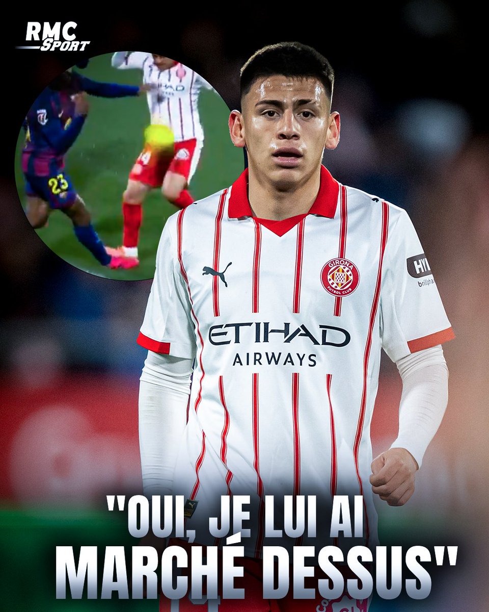 RMCsport's tweet photo. Lundi, lors de la défaite du FC Barcelone contre Gérone, Claudio Echeverri semble avoir commis une faute sur Jules Koundé au départ de l’action qui a mené au deuxième but des locaux. Après la rencontre, il a reconnu avoir marché sur le pied du Français.

https://t.co/lo4PL4DYRY https://t.co/Ab5YV9PRQm