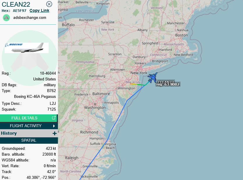 SirListenalot's tweet photo. #KC46 #AE5F97 #CLEAN22 (McGuire - Rota) joined in and will take #F16's #TABOR71-76 to Lajes https://t.co/40TTtnWOI7