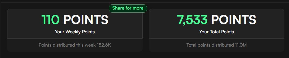 Hey everyone 👋

This week I earned 110 points on <a href="/reya_xyz/">Reya</a> . Even though I’m not farming as aggressively as before, I’m trying to stay consistent. The market has been very volatile lately, so I took some losses, but I’m continuing to focus on projects that make sense to me.