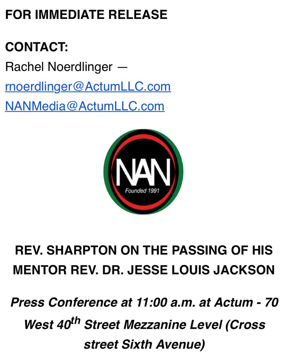 TheRevAl's tweet photo. New York, NY (February 17, 2026) - “Today, I lost the man who first called me into purpose when I was just twelve years old. And our nation lost one of its greatest moral voices. The Reverend Dr. Jesse Louis Jackson was not simply a civil rights leader; he was a movement unto himself. He carried history in his footsteps and hope in his voice. One of the greatest honors of my life was learning at his side. He reminded me that faith without action is just noise. He taught me that protest must have purpose, that faith must have feet, and that justice is not seasonal, it is daily work. In 1969, when I was still a teenager trying to find my place in this struggle, Rev. Jackson appointed me youth director of the Brooklyn branch of Operation Breadbasket, the economic arm of the Southern Christian Leadership Conference founded by Dr. Martin Luther King Jr. He trusted me with responsibility and saw something in me before I fully saw it in myself. That is the measure of a true mentor: they do not just teach you; they name you.

He later named the headquarters of National Action Network “The House of Justice,” a reminder that movements must be anchored in moral purpose. Through Operation PUSH and the Rainbow Coalition, he expanded the political imagination of this nation. He ran for President not because it was easy, but because he believed America could be better than its history. In doing so, he opened doors that many of us, me included, who followed in his footsteps and ran for President. But to me, he was more than a public figure. He was Godfather to my two daughters. He prayed over them as infants. He spoke life into them as young girls. We stood in his home not as a headline, but as family. He taught them, and me, that trying is as important as triumph. That you do not wait for the dream to come true; you work to make it real. Because of him, I learned that leadership is not about being seen, it is about seeing others. Because of him, I learned that our lives mean the most when they are spent widening the circle of who belongs…” - Full statement via https://t.co/tfnBzUm2sE 

#RIPRevJesseJackson