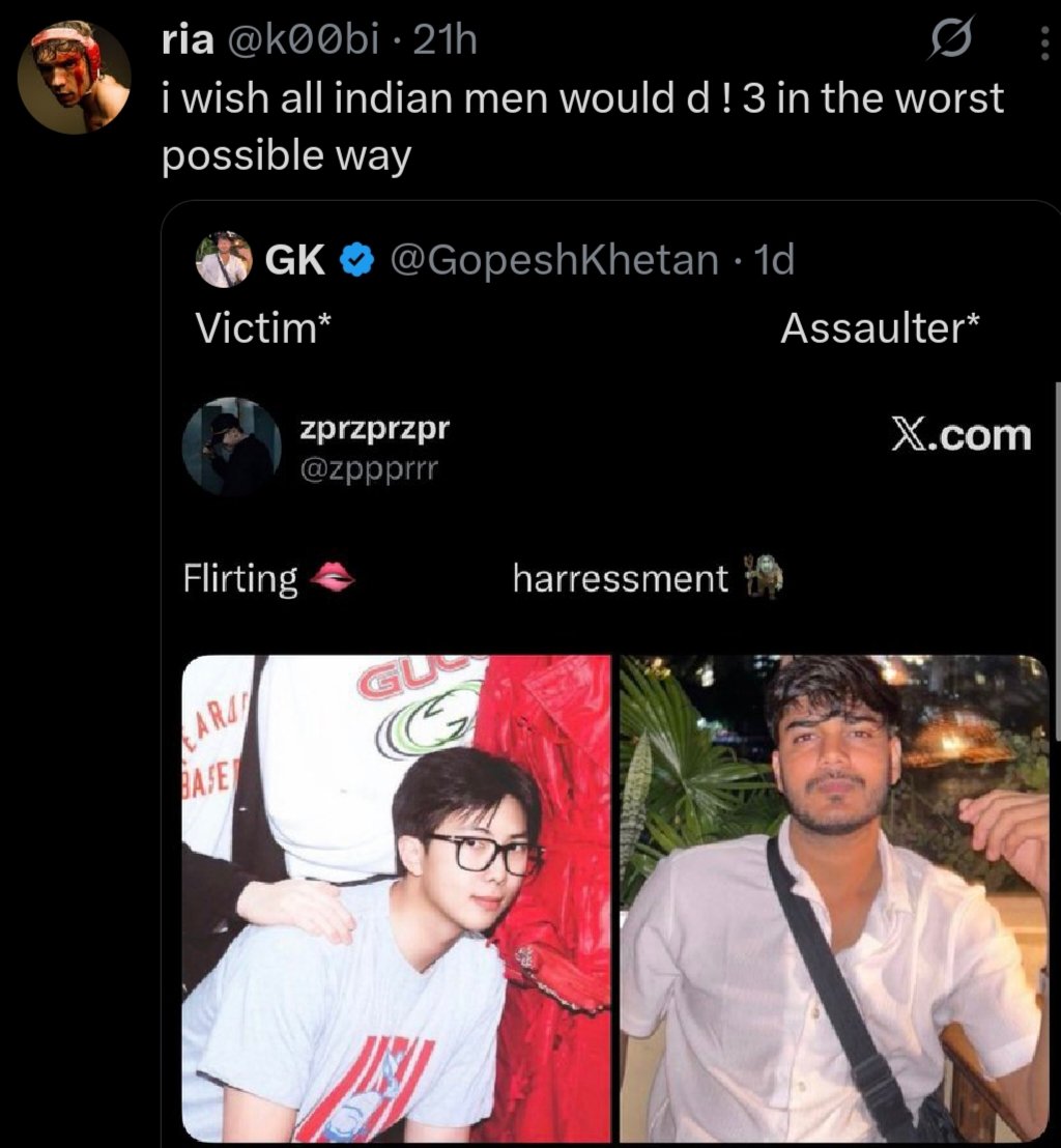 AjayMori88's tweet image. Imagine screaming about misogyny while publicly wishing death on men. Peak irony.
#Shameful 
@k00bi