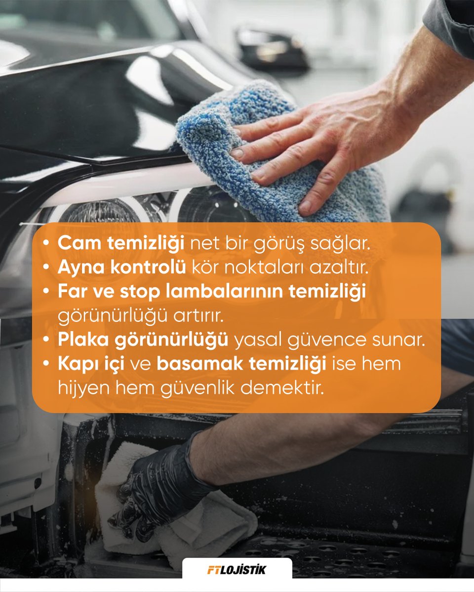 Güvenli bir yolculuk detaylarda başlar. 🚗
Temizlik, görünüş için değil; güvenlik için yapılır. 🧡

#FTLojistik