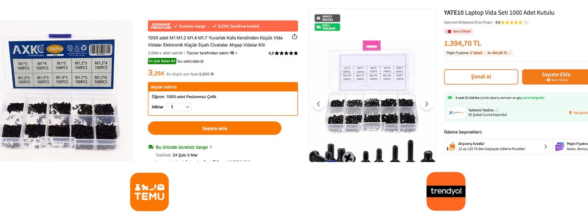 📈 Yurt dışı alışverişi bitti, fırsatçılık başladı: 

Trendyol ve Hepsiburada’da %1000’lik artış‼️

🔴 6 Şubat'ta Temu, Aliexpress, Amazon gibi platformlardan yurt dışından alışverişin sona ermesiyle birlikte yerli e-ticaret platformlarında fiyatlar uçtu.

🔴 Temu ve Aliexpress