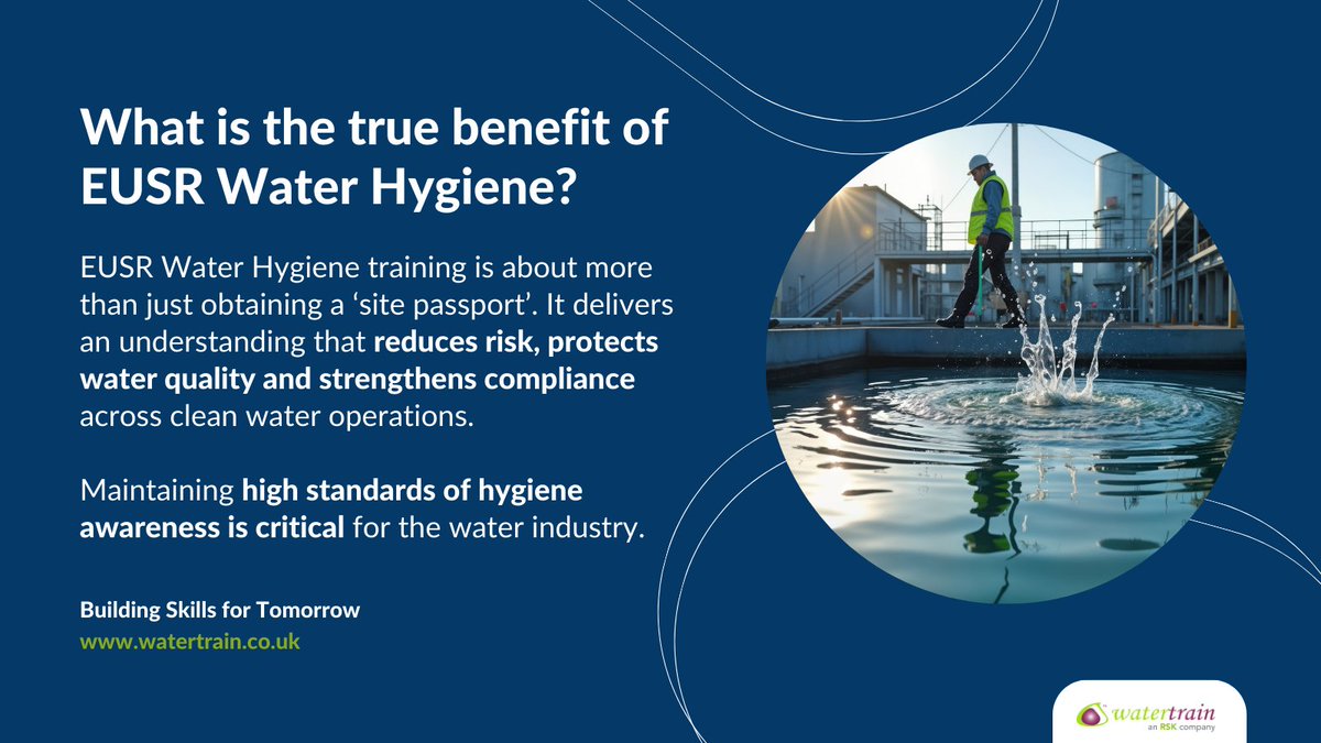 WatertrainLtd's tweet photo. #EUSRWaterHygiene is often viewed as a requirement for site access, but its impact goes far beyond. In 2026 and beyond, maintaining high standards of #waterhygiene remains critical to protecting public health and sector reputation.

🔗 Book your course: https://t.co/xdY1fmpjZH https://t.co/a7uLcRTbMM