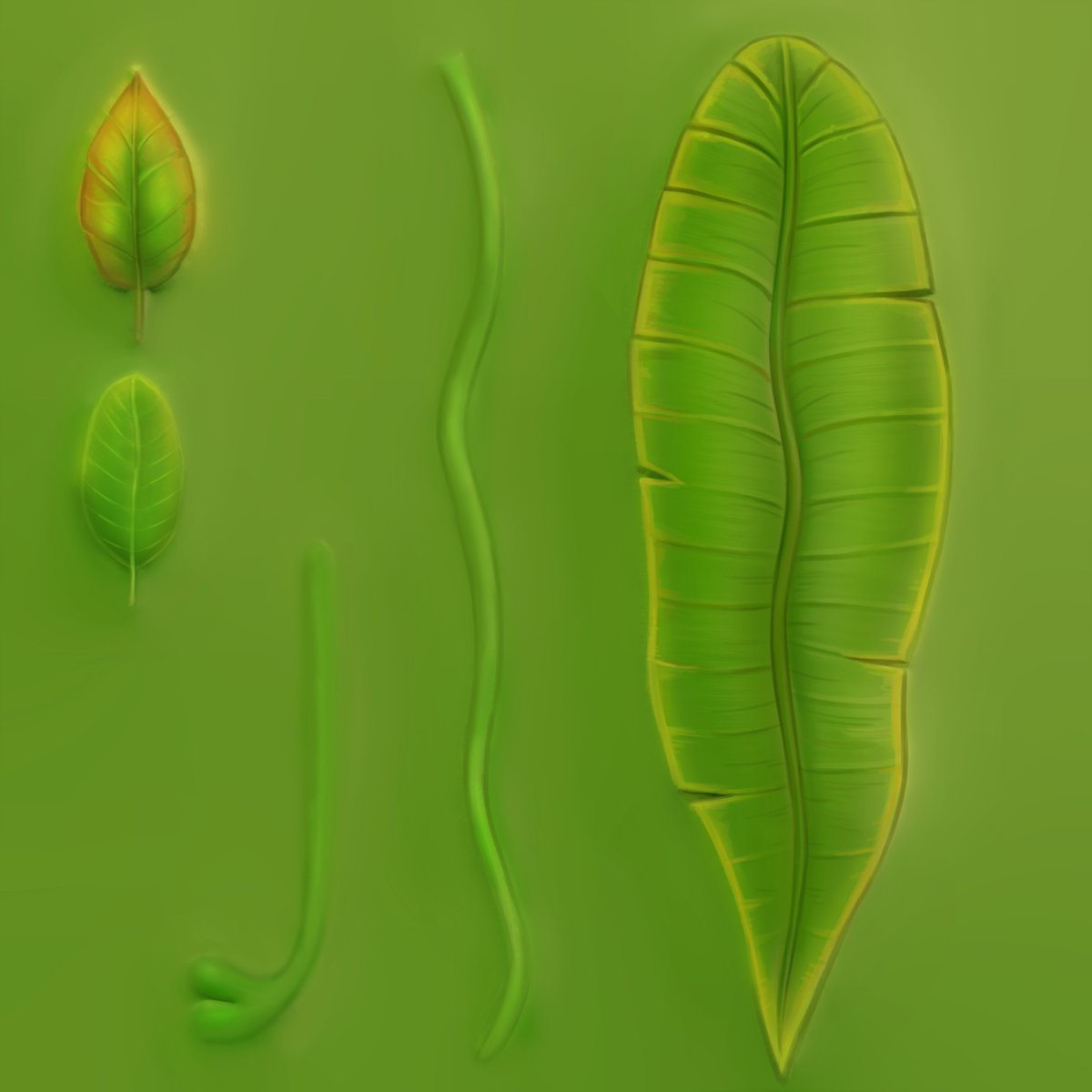 Splanyic's tweet image. Baked the leaves and did some hand-painting. Still just roughly figuring out how everything will look together… might try another variation of the giant leaf 👀
And I’ll slowly start working on the character’s body retopo.
#3D #art #divinity2 #zbrush #wip