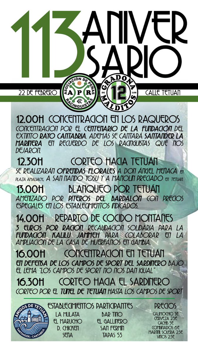 Que 113 años no se cumplen todos los días. 🥳🙌🏽

¡Os esperamos a todos!

<a href="/APR_Racing/">APR Real Racing Club</a> 
<a href="/realracingclub/">Real Racing Club</a>