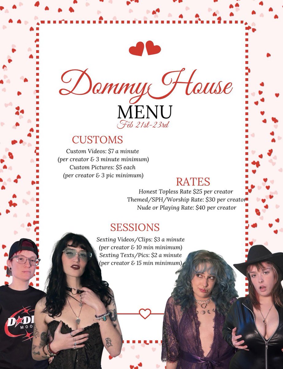 Updated menu for group play this weekend! Let the countdown begin to next dommy house day! Woohoo 💦 Get your group customs, rates &amp; sessions. Order asap so we schedule to film for you together before we’re busy. 💋 <a href="/AshMoon1314/">Ash_Moon</a> <a href="/sunnicult/">𝓢𝓾𝓷𝓷𝓲 𖤓</a> <a href="/Emberann4/">𝓔𝓶𝓫𝓮𝓻 𝓐𝓷𝓷 😈</a> <a href="/bubblesgotcake_/">bubblesgotcake | bday jan 21st</a>