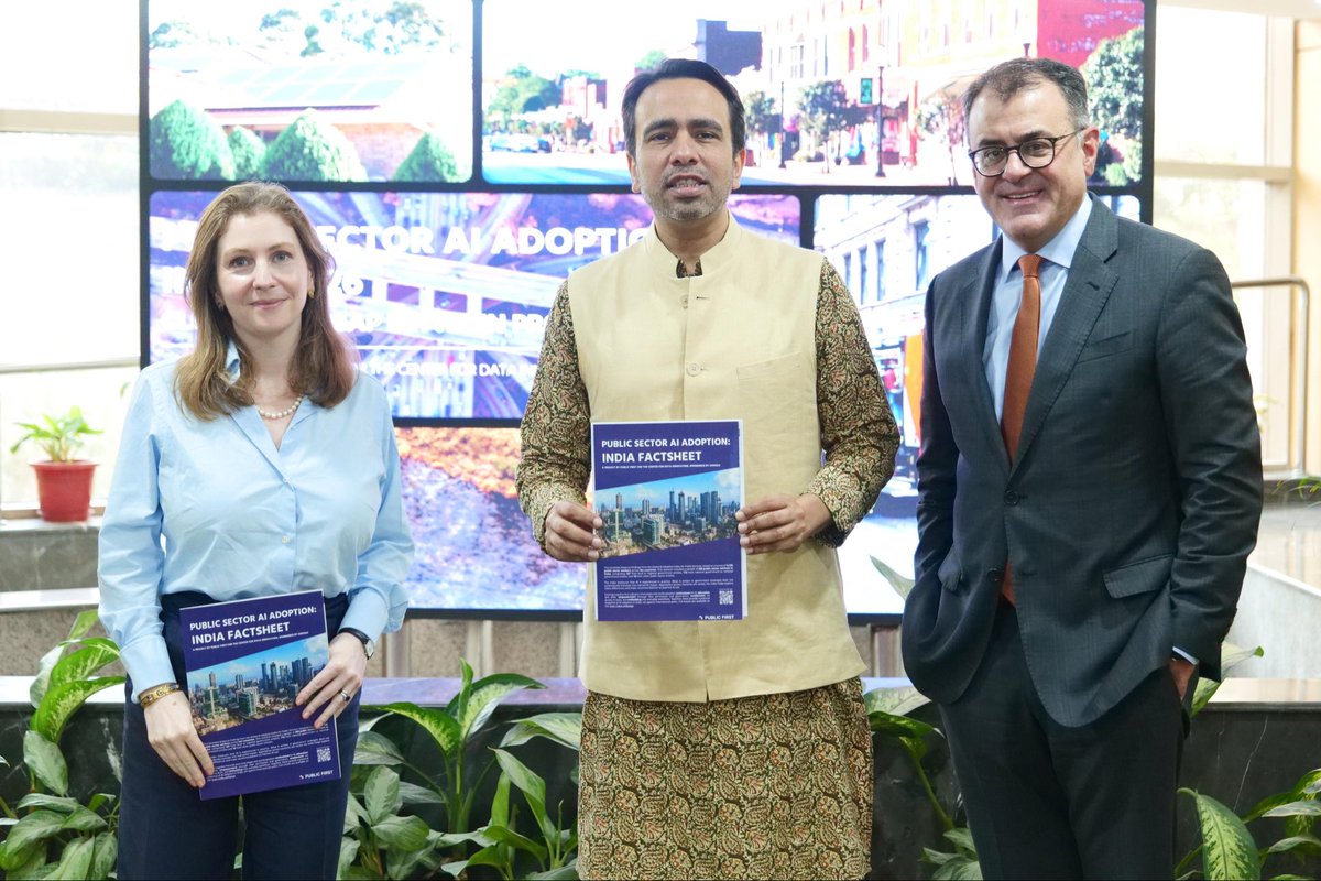 jayantrld's tweet photo. On the sidelines of the #IndiaAIImpactSummit, met @Karan_K_Bhatia and his team from @Google. 

Encouraging to see India ranked 2nd globally in the Public Sector AI Adoption Index. We discussed the key findings and the institutional, skills, and governance foundations needed to unlock the full promise of AI for public service delivery.

India remains committed to building institutions and talent that can responsibly harness the full potential of AI.

Explore the full Report → https://t.co/9U9DDkPVWr 
India factsheet → https://t.co/kJPRiMbRGf

@OfficialINDIAai @MSDESkillIndia