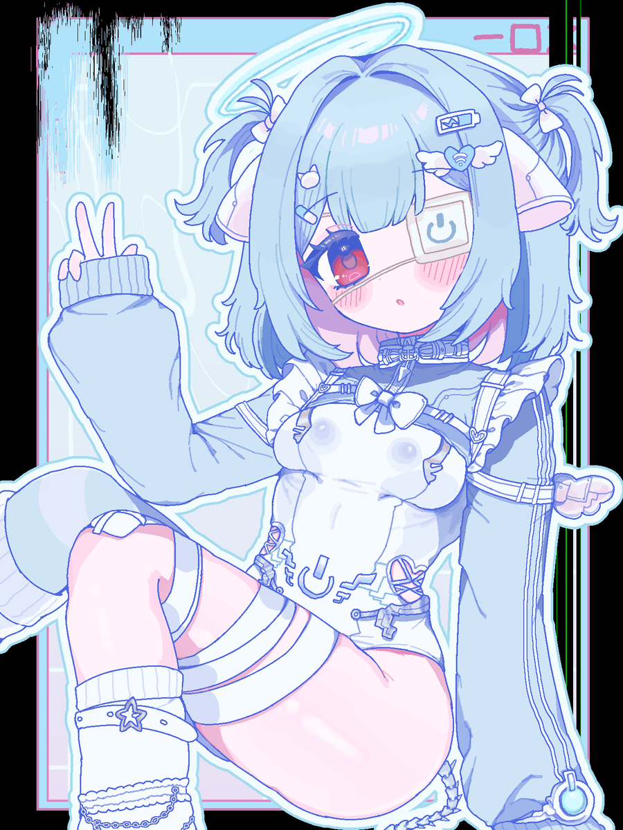 A lot of new people here, hello! 🩵
I am Tomoshi, an *imouto* cyber angel from Electronic Heaven! 🩵🪽
I love ryona, pixel art, seinen anime &amp; souls games!! 
ALSO, I LOVE WHISKEY &amp; COLA!!!! 🥃
Nice to meet you!!💢

🖍️: @/yanuskeb 🩵