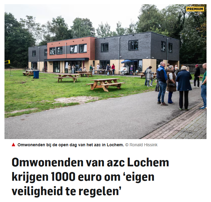 Uw overheid zadelt u op met een AZC, maar weigert uw veiligheid te bewaken? U mag dat zelf regelen, u krijgt hiervoor 1000-euro van de overheid, en daar stopt de verantwoordelijkheid? In wat voor dystopische werkelijkheid leven wij inmiddels?

Bron: archive.is/nCu0G