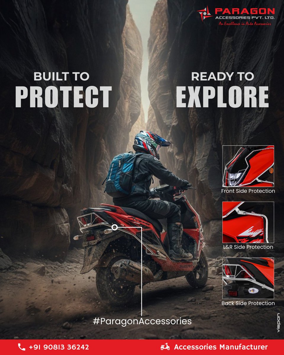 paragonpvtltd's tweet photo. Built to protect, ready to explore.
Paragon Accessories ensure your ride is safe and stylish with front, side, and back protection for every adventure.

Gear up with Paragon protection you can trust.

#ParagonAccessories #ScooterSafety #RideWithConfidence #AllRoundProtection https://t.co/vtYMbkUAPT