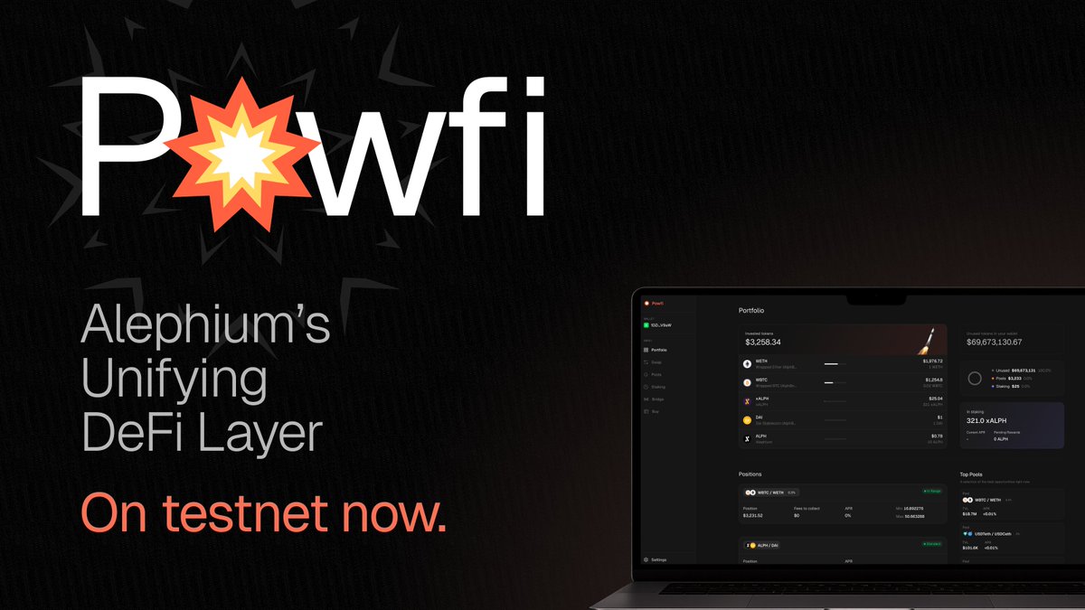 alephium's tweet image. DEPLOYED 💥

The moment you have all been waiting for…

Just seconds ago, our Core dApp, “Powfi”, was launched on Public Testnet.

Alephium’s Unifying DeFi Layer is now open for testing.

Link below.